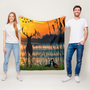 Colourful Sunny Lake Scene Fleece Blanket