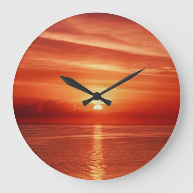 Colourful sunrise at sea, dramatic clouds. large clock (Front)