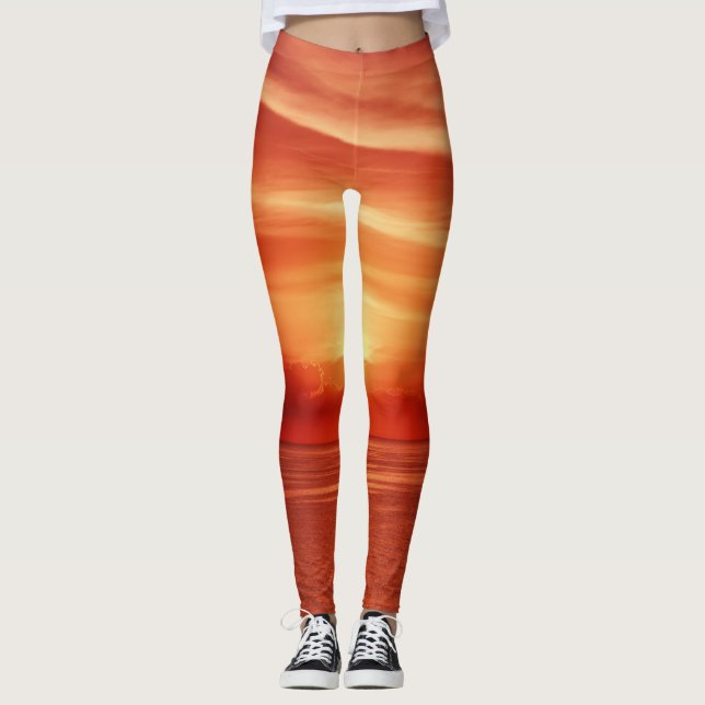 Colourful sunrise at sea, dramatic clouds. leggings (Front)