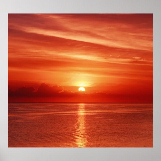 Colourful sunrise at sea, dramatic clouds. poster (Front)
