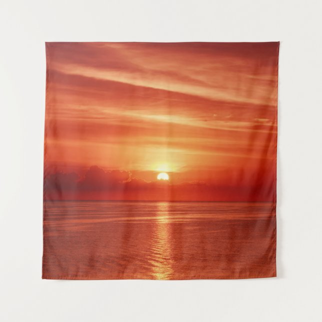 Colourful sunrise at sea, dramatic clouds. tapestry (Front)