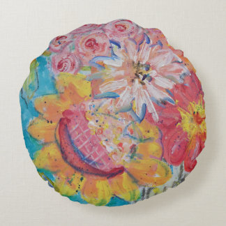 Colourful Suns by Lydia's Art Sangria Round Pillow