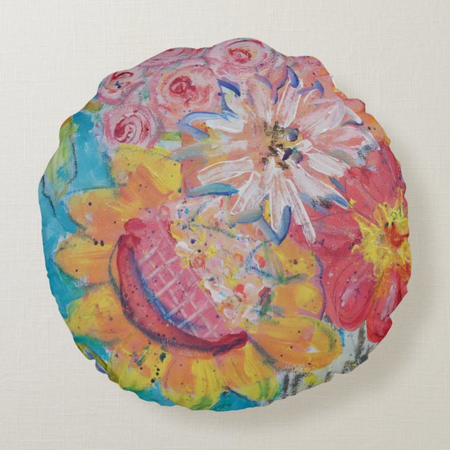 Colourful Suns by Lydia's Art Sangria Round Pillow (Back)