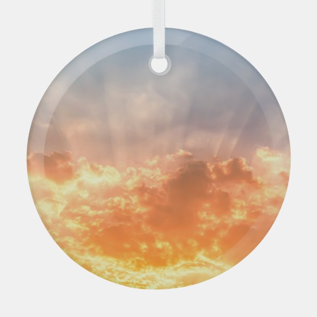 Colourful sunset: fiery sky twilight. glass ornament (Front)
