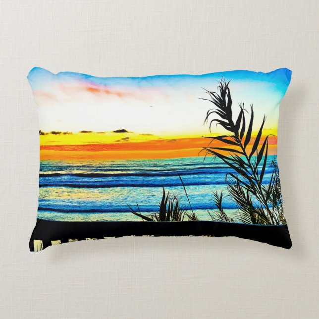 Colourful Sunset in Cardiff Accent Pillow (Front)