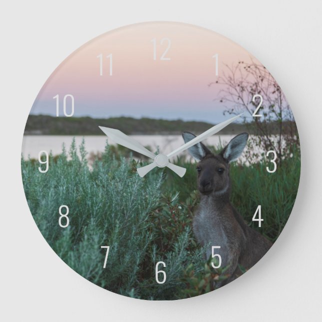Colourful Sunset Kangaroo Wildlife Australia Large Clock (Front)