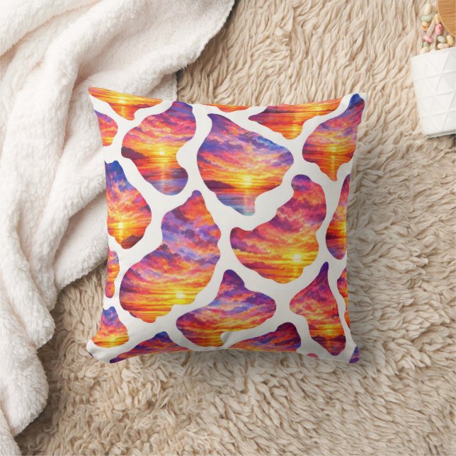Colourful Sunset Ocean Pattern Throw Pillow (Blanket)