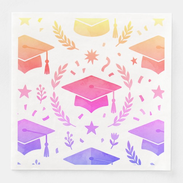 Colourful Sunset Ombre Graduation Cap Pattern Clas Napkin (Front)