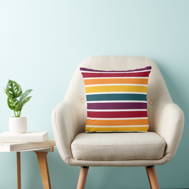 Colourful Sunset Stripes Throw Pillow (Chair)