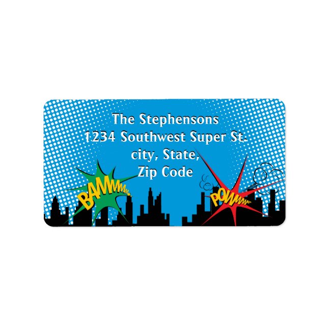 Colourful Superhero Comic Boy's Birthday Party Label (Front)