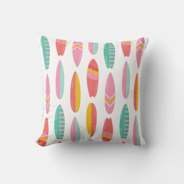 Colourful Surfboard Pattern Throw Pillow (Front)