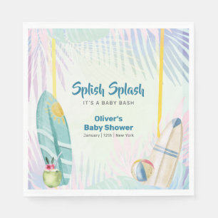 Colourful Surfboard Plam Beach Leaves Baby Shower Napkin