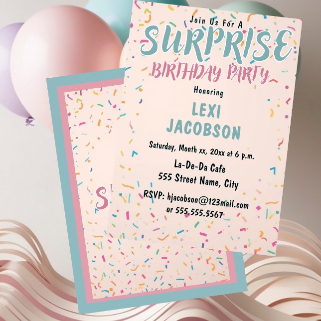 Colourful  Surprise Birthday Party  Invitation (Colorful Surprise Birthday Party Invitation)