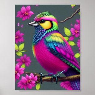 Colourful Surreal Bird Poster