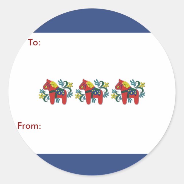 Colourful Swedish Dala Horse Classic Round Sticker (Front)