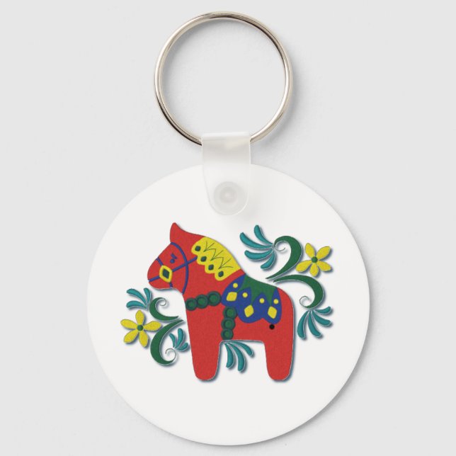 Colourful Swedish Dala Horse Keychain (Front)