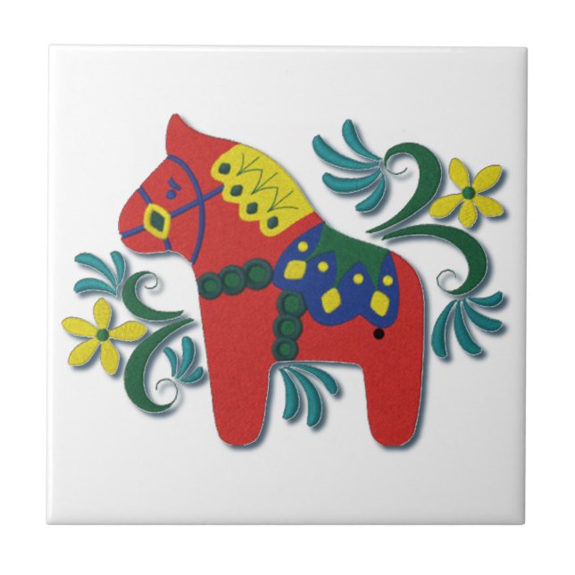 Colourful Swedish Dala Horse Scandinavian Tile (Front)
