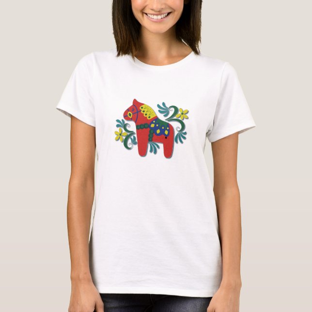 Colourful Swedish Dala Horse T-Shirt (Front)