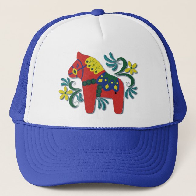 Colourful Swedish Dala Horse Trucker Hat (Front)