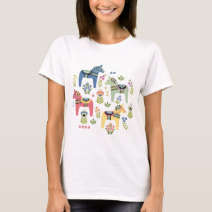 Colourful Swedish Dala Horses T-Shirt