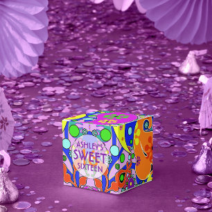 Colourful Sweet 16 Birthday Backdrop Favor Box