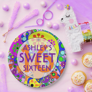 Colourful Sweet 16 Birthday Party Plates