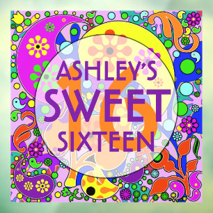 Colourful Sweet 16 Birthday  Window Cling