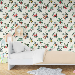 Colourful Sweet Botanical Vintage Fruit on White Wallpaper