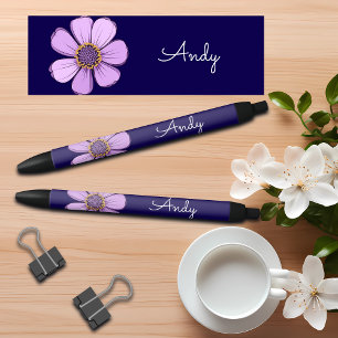 Colourful Sweet Doodle Flower Custom Name Black Ink Pen