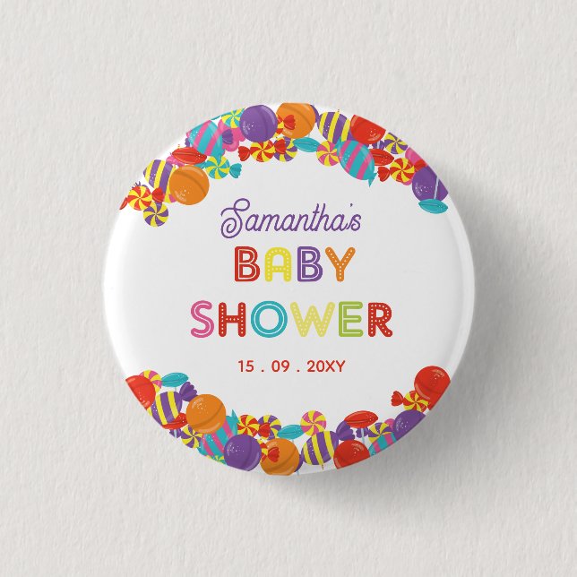 Colourful Sweet Fun Candy Baby Shower 1 Inch Round Button (Front)