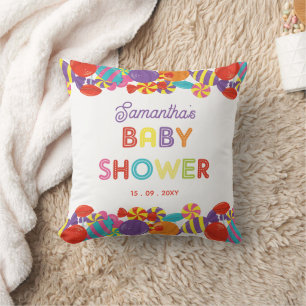 Colourful Sweet Fun Candy Baby Shower Throw Pillow