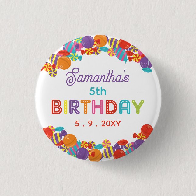 Colourful Sweet Fun Candy Birthday Party 1 Inch Round Button (Front)
