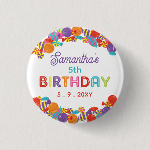 Colourful Sweet Fun Candy Birthday Party 1 Inch Round Button