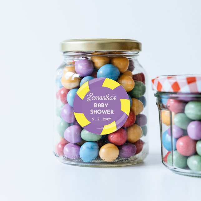 Colourful Sweet Fun Candy Theme Baby Shower Classic Round Sticker (Candy Baby Shower Sticker)