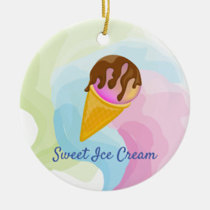 Colourful sweet ice cream in a cone ceramic ornament