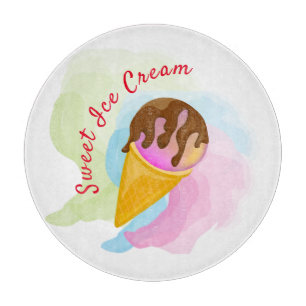 Colourful sweet ice cream in a cone cutting board