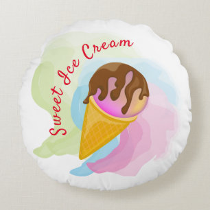 Colourful sweet ice cream in a cone round pillow
