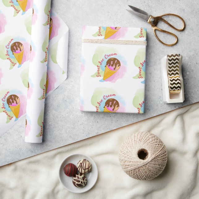 Colourful sweet ice cream in a cone wrapping paper (Crafts)
