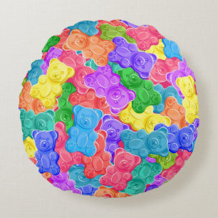 Colourful sweet jelly bears, gummy candies. Seamle Round Pillow