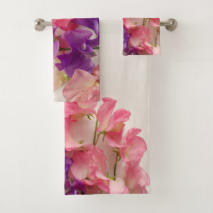 Colourful sweet peas bath towel set