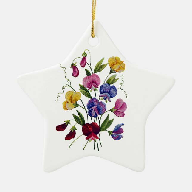 Colourful Sweet Peas Ceramic Ornament (Front)