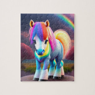 Colourful Sweet Pony With Rainbow, Neon Lights Pon Jigsaw Puzzle