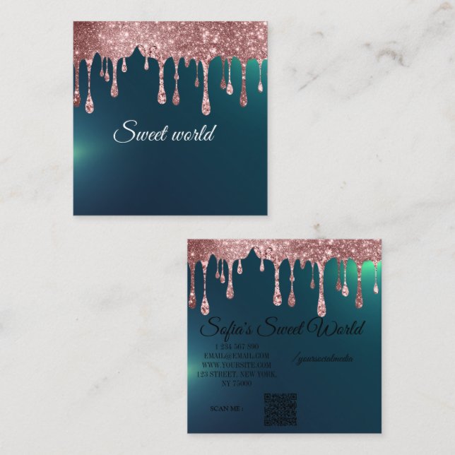 Colourful  Sweets Qr Code Modern Square Bus Square Business Card (Front/Back)