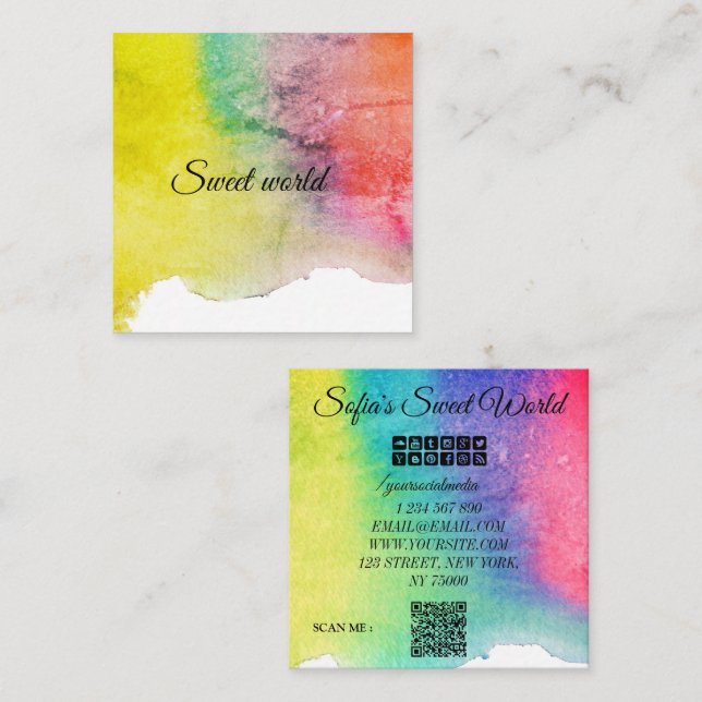 Colourful  Sweets Qr Code Modern Square Bus Square Square Business Card (Front/Back)