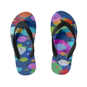 Colourful Swimming Fish Abstract Pattern Blue Kid's Flip Flops