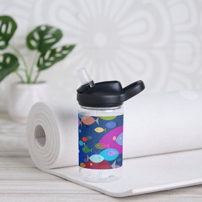 Colourful Swimming Fish Abstract Pattern Blue Water Bottle (Yoga)
