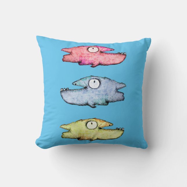 Colourful swimming happy fish throw pillow (Front)