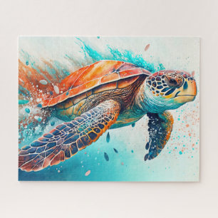 Colourful Swimming Sea Turtle Jigsaw Puzzle