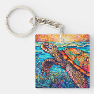 Colourful Swimming Sea Turtle Keychain