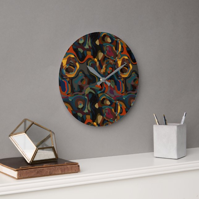 colourful swirl abstract large clock (Office)